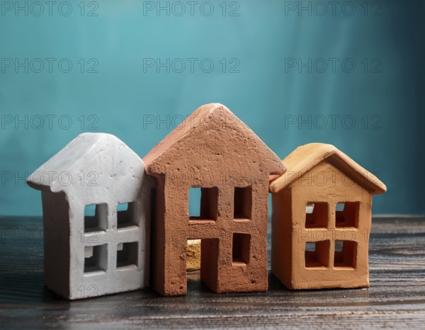 A collection of small model houses with cozy lighting, creating a warm and inviting atmosphere, AI generated