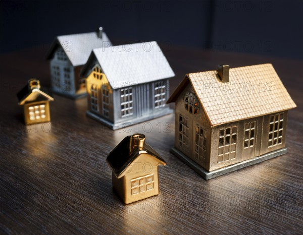 A collection of small model houses with cozy lighting, creating a warm and inviting atmosphere, AI generated