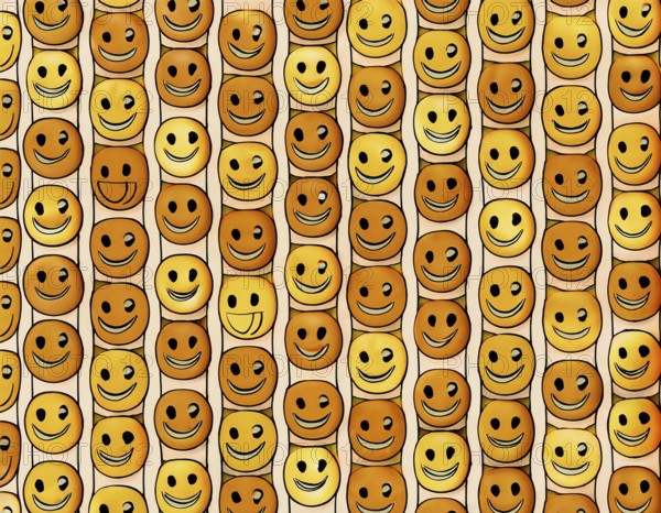 Colorful illustration featuring a seamless pattern of cheerful smiley faces on a blue surface, evoking happiness and positivity, AI generated