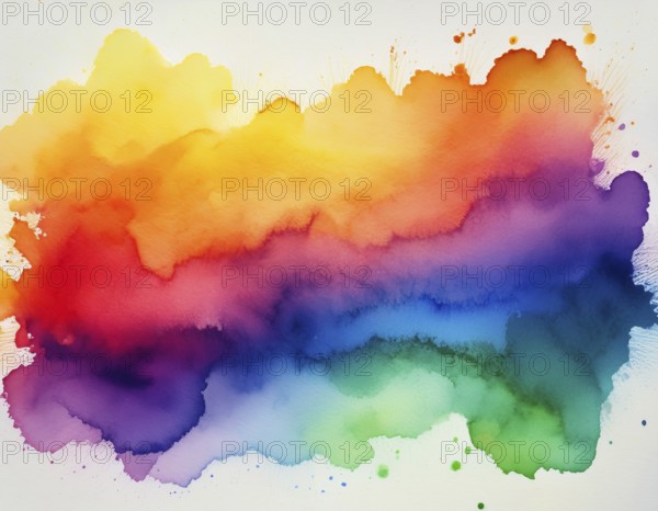 Bright watercolor art showcasing vibrant hues blending with artistic paint splashes, perfect for creative and artistic themes, AI generated