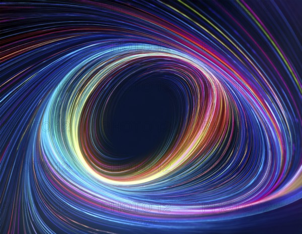 Abstract art depicting vibrant streaks of light forming a swirling vortex against a dark background, evoking a dynamic and energetic visual. Perfect for creative, modern, and futuristic design projects, AI generated