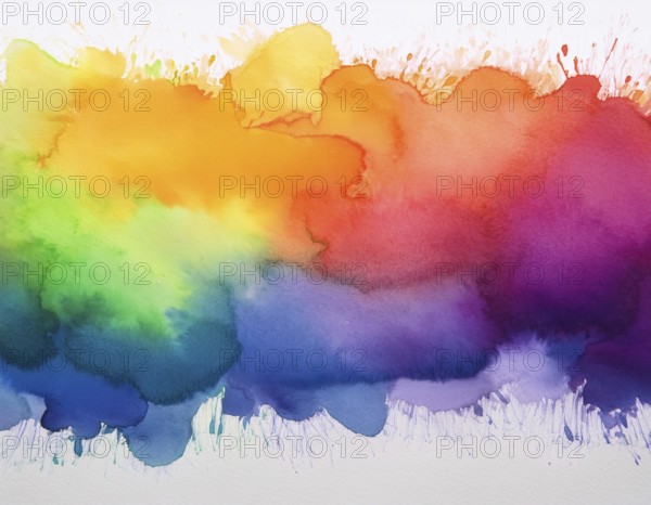 Bright watercolor art showcasing vibrant hues blending with artistic paint splashes, perfect for creative and artistic themes, AI generated