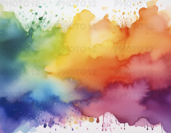 Bright watercolor art showcasing vibrant hues blending with artistic paint splashes, perfect for creative and artistic themes, AI generated