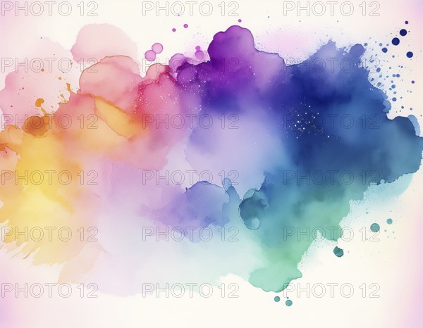 Bright watercolor art showcasing vibrant hues blending with artistic paint splashes, perfect for creative and artistic themes, AI generated