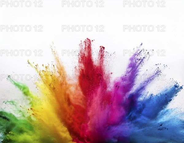 Vibrant watercolor splash in rainbow hues framing a rwhite blank perfect for creative designs, AI generated