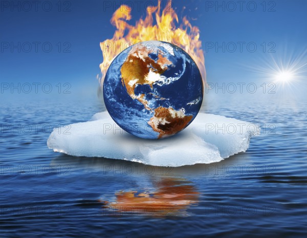 A powerful visual of Earth engulfed in flames, symbolizing environmental changes, climate crisis, and global warming under the serene backdrop of a vast starry universe, AI generated