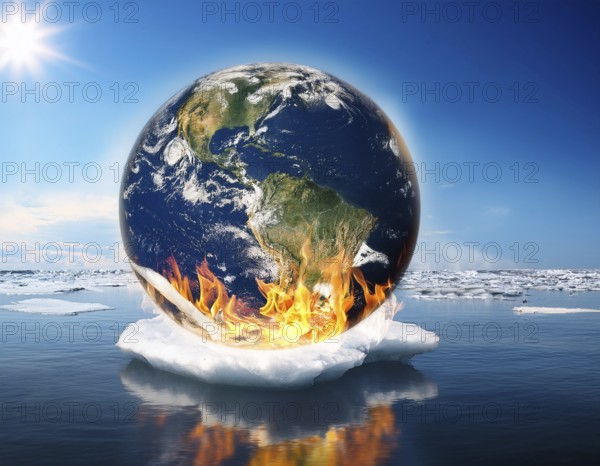A powerful visual of Earth engulfed in flames, symbolizing environmental changes, climate crisis, and global warming under the serene backdrop of a vast starry universe, AI generated