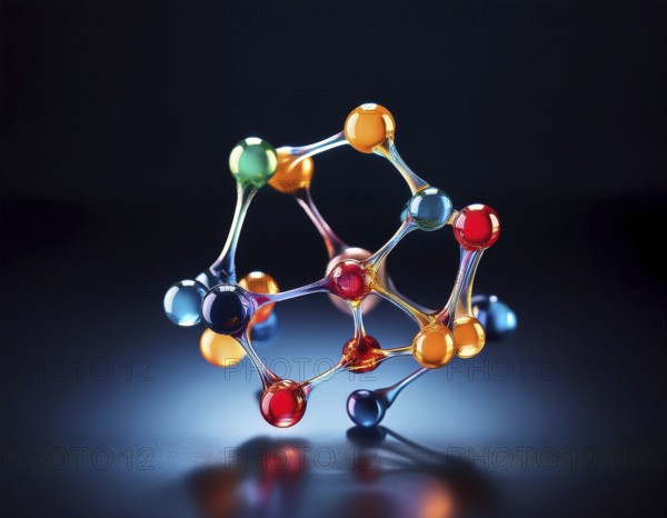 Visual representation of a molecular structure showcasing chemical bonds and atoms, ideal for scientific and educational purposes, emphasizing molecular biology and chemistry insights on a blue background, AI generated
