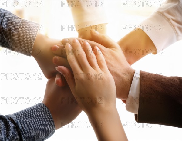 Showcasing hands stacked together in harmony, symbolizing unity, cooperation, teamwork, and strength in collaboration. Ideal for business, community, and motivational themes, AI generated