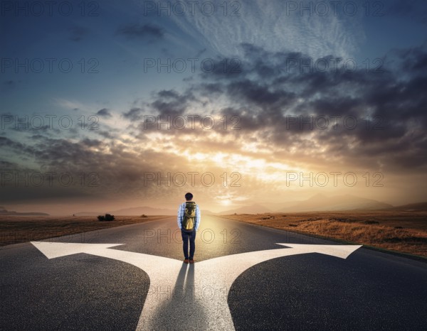 Directional Signpost at Forked Path Illustrating Decision and Choices in Nature, AI generated