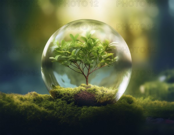 Ecology and Environment concept. Environment Earth Day In the hands of trees growing seedlings, reduce global warming, AI generated