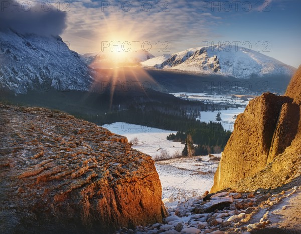 Tranquil meditation landscape with harmoniously fostering inner peace and serenity, AI generated