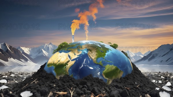 Abstract conceptual illustration of global warming and environmental disaster on Earth. environmental conservation and saving the world. AI generated image