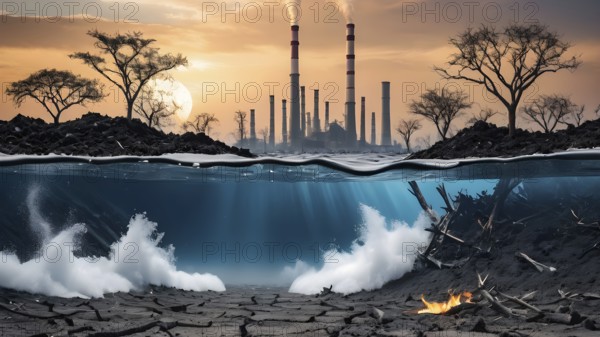 Abstract conceptual illustration of global warming and environmental disaster on Earth. environmental conservation and saving the world. AI generated image