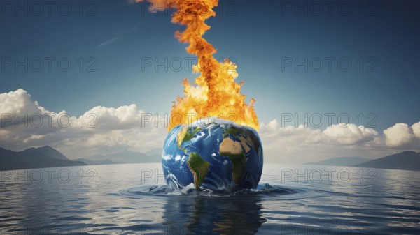 Abstract conceptual illustration of global warming and environmental disaster on Earth. environmental conservation and saving the world. AI generated image