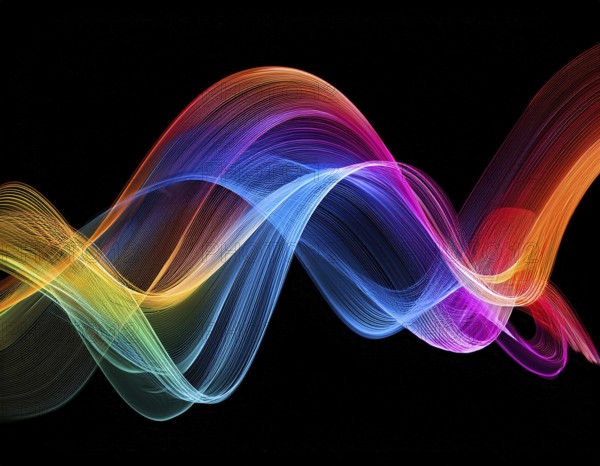 A dynamic graphic with colorful lines that swirl. Design element for technology, science, music or modern concept, AI generated