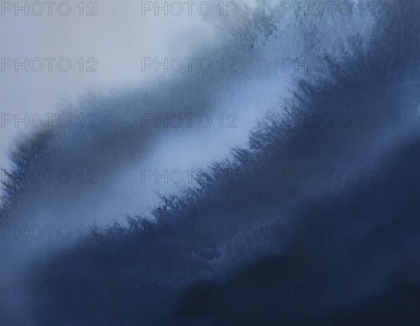 A detailed abstract watercolor artwork featuring various shades of blue blended seamlessly, evoking a sense of calmness and serenity with its subtle textural effects and artistic gradient transitions, AI generated