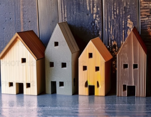 A collection of small model houses with cozy lighting, creating a warm and inviting atmosphere, AI generated