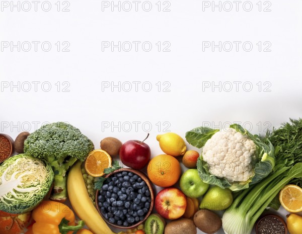 Fresh raw vegetables and fruits. Fresh organic fruits and vegetables in Assorted fresh vegetables, AI generated