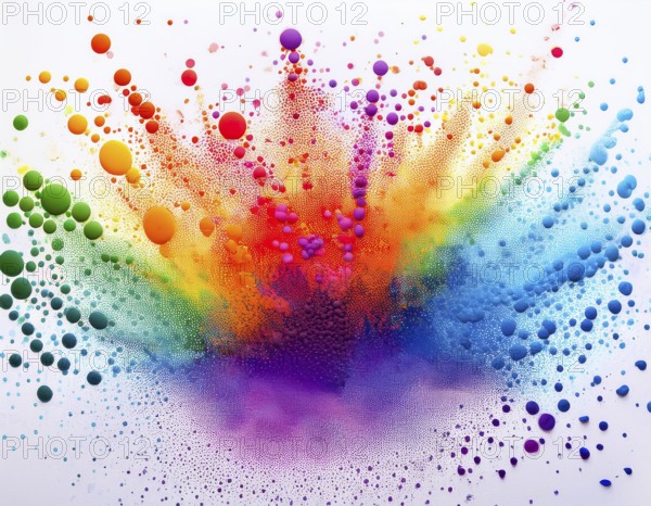 Vibrant and energetic multicolored powder explosion captured against awhite background. Evoking festival celebrations reminiscent of Holi, with dynamic motion and graphic potential for creative artistic projects, AI generated