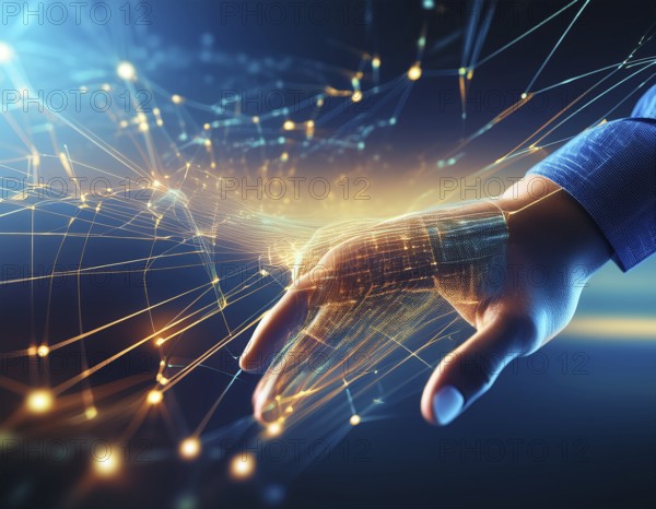 A beautifully designed digital rendering of Earth from space, showcasing glowing city lights connected by network lines, symbolizing global communication and technology connectivity, AI generated