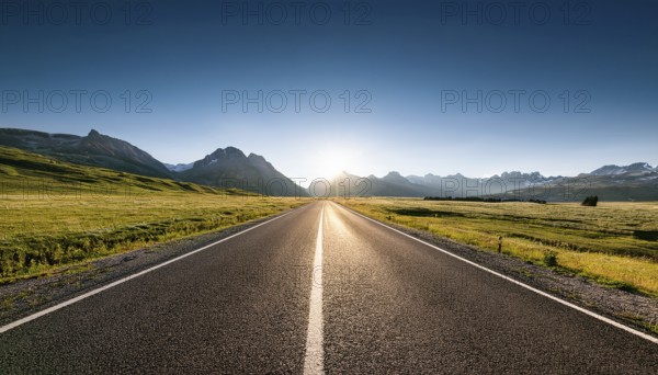 Unexplored road journeys and adventures.Road through the scenic landscape to the destination, AI generated