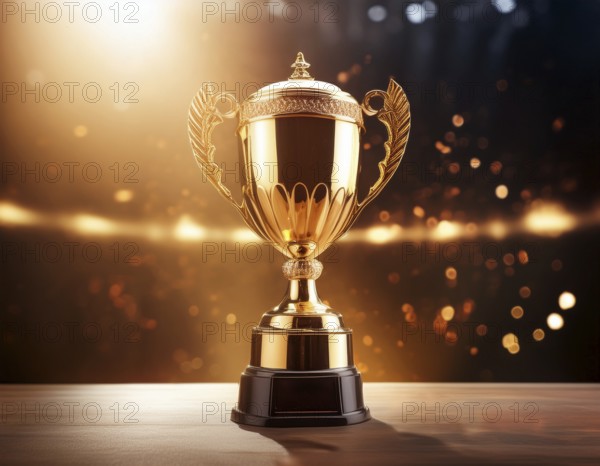 Concept of celebration and achievement. Goal achievement concept.. Winner champion trophy cup, AI generated