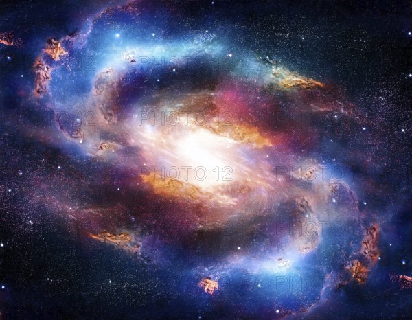 Captivating view of a galaxy and nebula in deep space, surrounded by radiant stars and vivid cosmic hues, AI generated