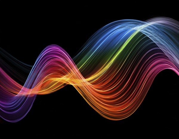 A dynamic graphic with colorful lines that swirl. Design element for technology, science, music or modern concept, AI generated