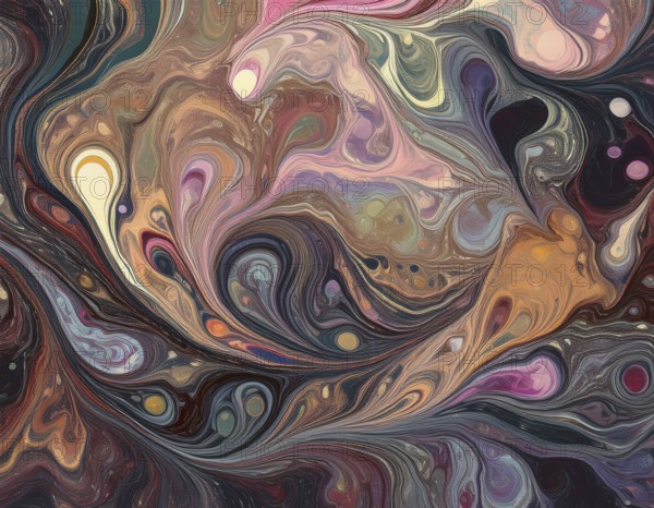 Abstract Marble Waves Acrylic Background. Abstract fluid art with swirling colors and bubbles, creating a dynamic effect, vibrant colors, AI generated
