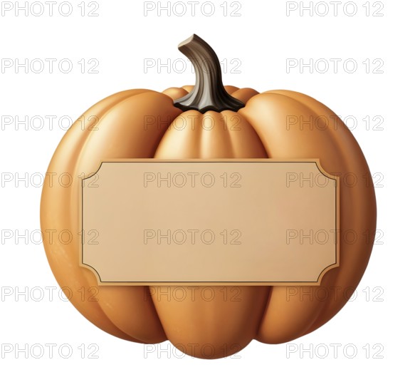 A vibrant orange pumpkin with a smooth surface and a blank label sits ready for Halloween, Thanksgiving, autumn decorations, conveying the essence of harvest season festivities and creativity. AI generated
