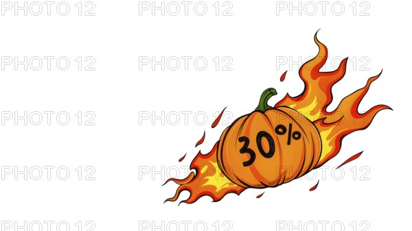 A fiery pumpkin with 30% off written, symbolizing a Halloween discount or seasonal sale. AI generated