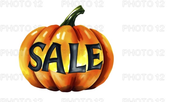 Orange pumpkin with 'SALE' text signifying an autumn promotion on Halloween season. AI generated