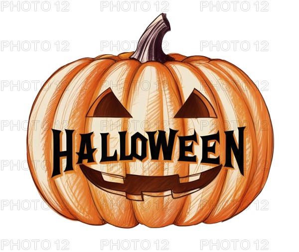A carved pumpkin with 'Halloween' written on it, evoking a spooky and festive atmosphere. AI generated