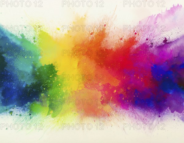 Colorful abstract art depicting a vibrant explosion of rainbow hues on a white background, evoking creativity and artistic expression, AI generated