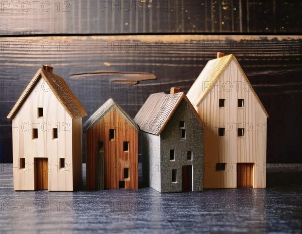 A collection of small model houses with cozy lighting, creating a warm and inviting atmosphere, AI generated