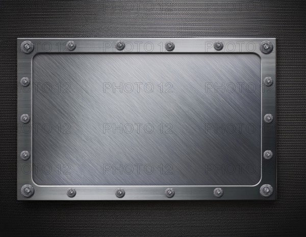 Metal plaque with a brush texture and screws. Shiny brushed metal plate with screws, AI generated