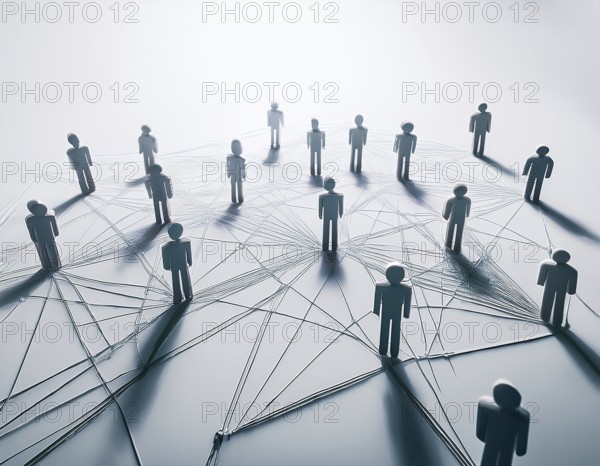 Interconnected colorful figures symbolize communication, teamwork, and social networking, highlighting connections and shared efforts through a playful yet meaningful arrangement and design, AI generated