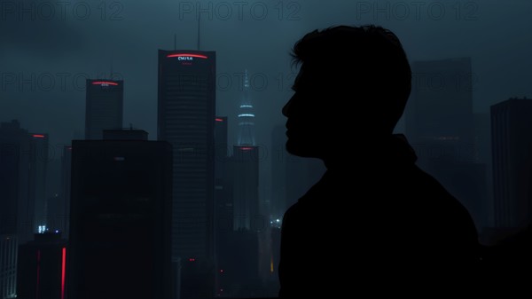 Celebrate ambition with man silhouette cityscape art, a motivational poster symbolizing dreams, growth, and modern journeys, AI generated