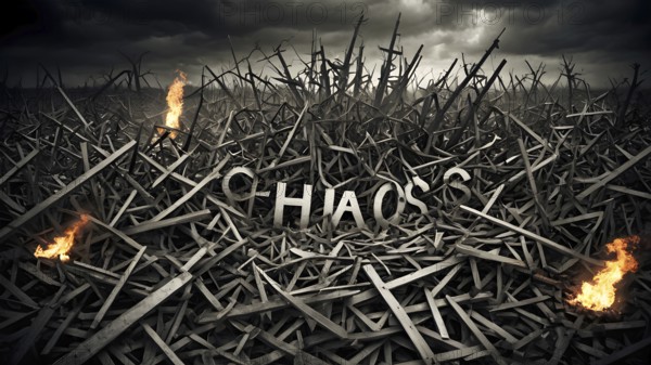 Concept of caos, crisis and trouble. A dramatic scene conveying danger or chaos, AI generated