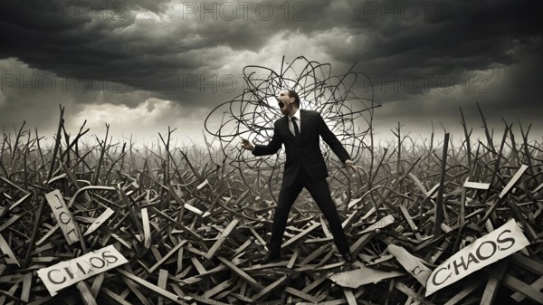 Concept of caos, crisis and trouble. A dramatic scene conveying danger or chaos, AI generated