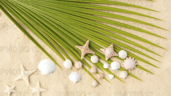 Background with seashells arranged in decorative coastal style, symbolizing summer, ocean beauty, and seaside inspiration, AI generated
