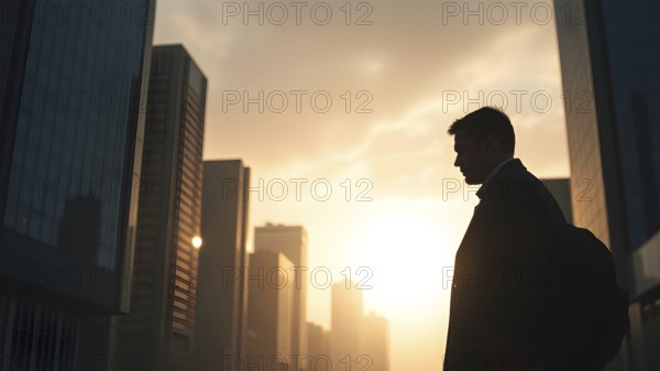 Bring modern reflection into your space with cityscape silhouette art, symbolizing solitude, strength, and ambition, AI generated