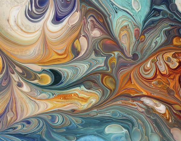 Abstract Marble Waves Acrylic Background. Abstract fluid art with swirling colors and bubbles, creating a dynamic effect, vibrant colors, AI generated