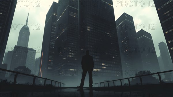 Bring modern reflection into your space with cityscape silhouette art, symbolizing solitude, strength, and ambition, AI generated