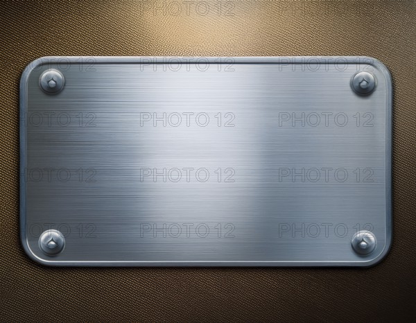 Metal plaque with a brush texture and screws. Shiny brushed metal plate with screws, AI generated
