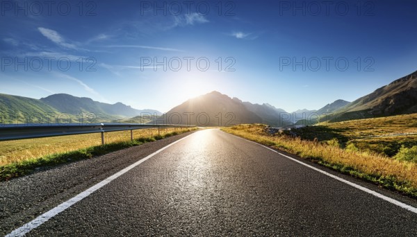 Unexplored road journeys and adventures.Road through the scenic landscape to the destination, AI generated