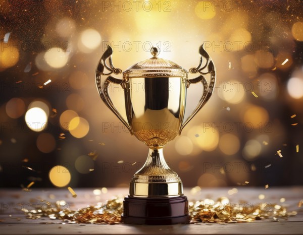 Concept of celebration and achievement. Goal achievement concept.. Winner champion trophy cup, AI generated