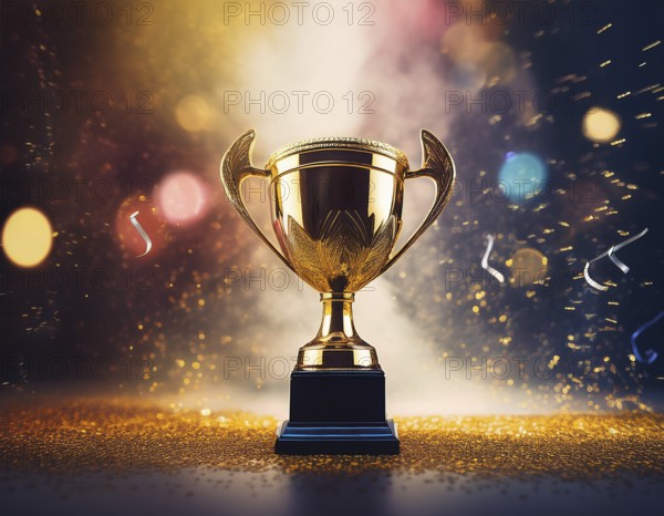 Concept of celebration and achievement. Goal achievement concept.. Winner champion trophy cup, AI generated