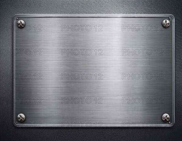 Metal plaque with a brush texture and screws. Shiny brushed metal plate with screws, AI generated